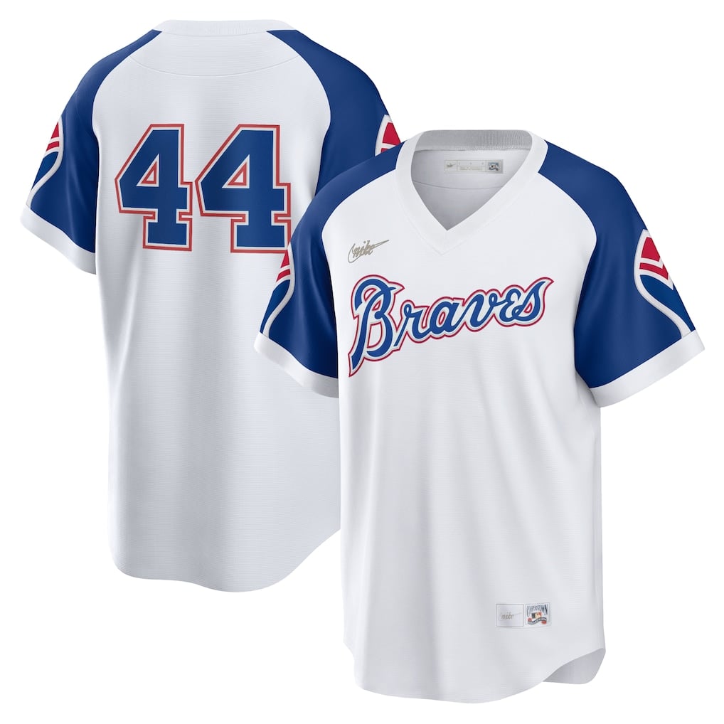 Atlanta Braves Hank Aaron Nike white Cooperstown Collection player jersey