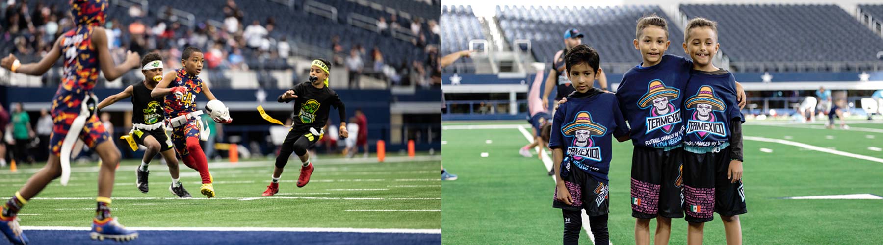 Kids playing on the AT&T Stadium field