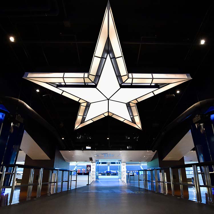 Illuminated Cowboys star entrance at AT&T Stadium