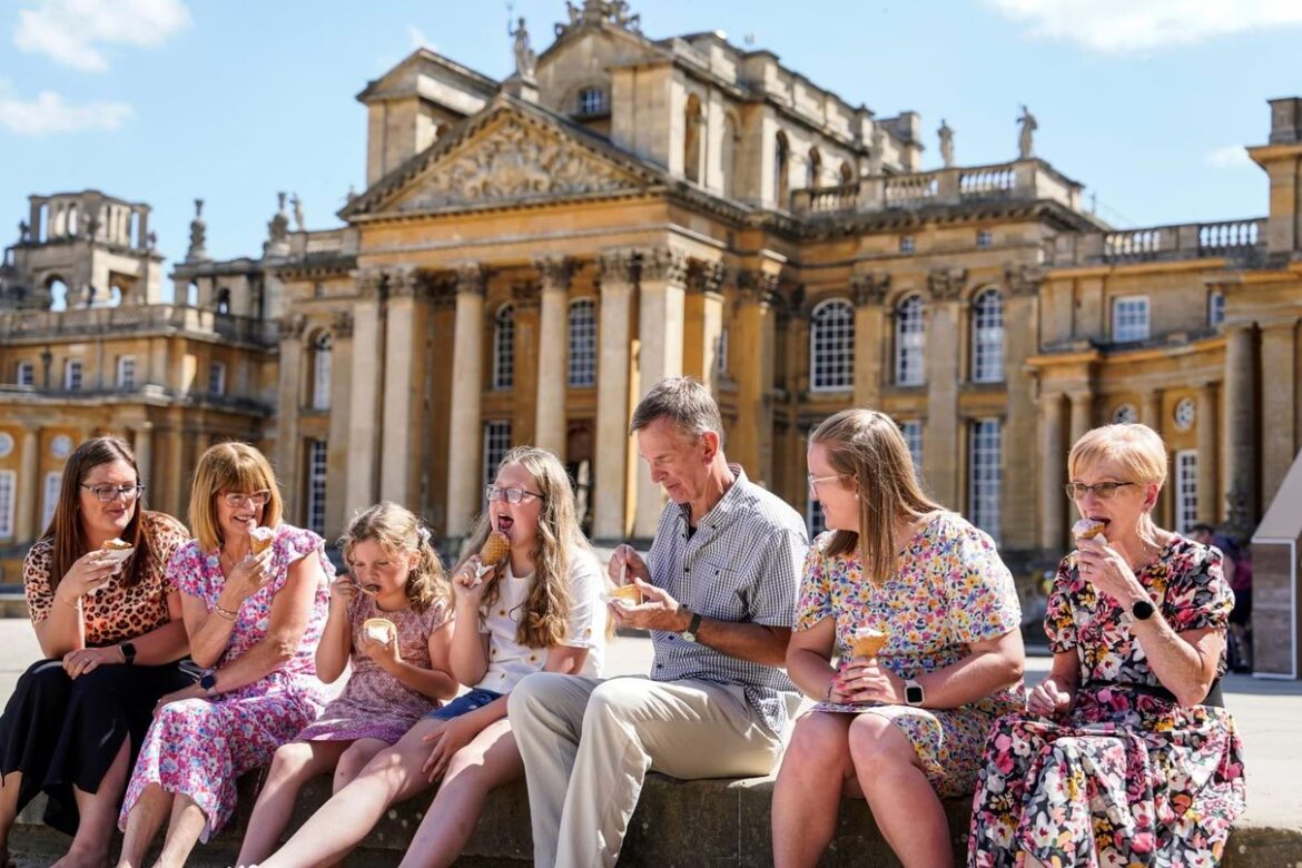 Family enjoying ice cream outside Blenheim Palace