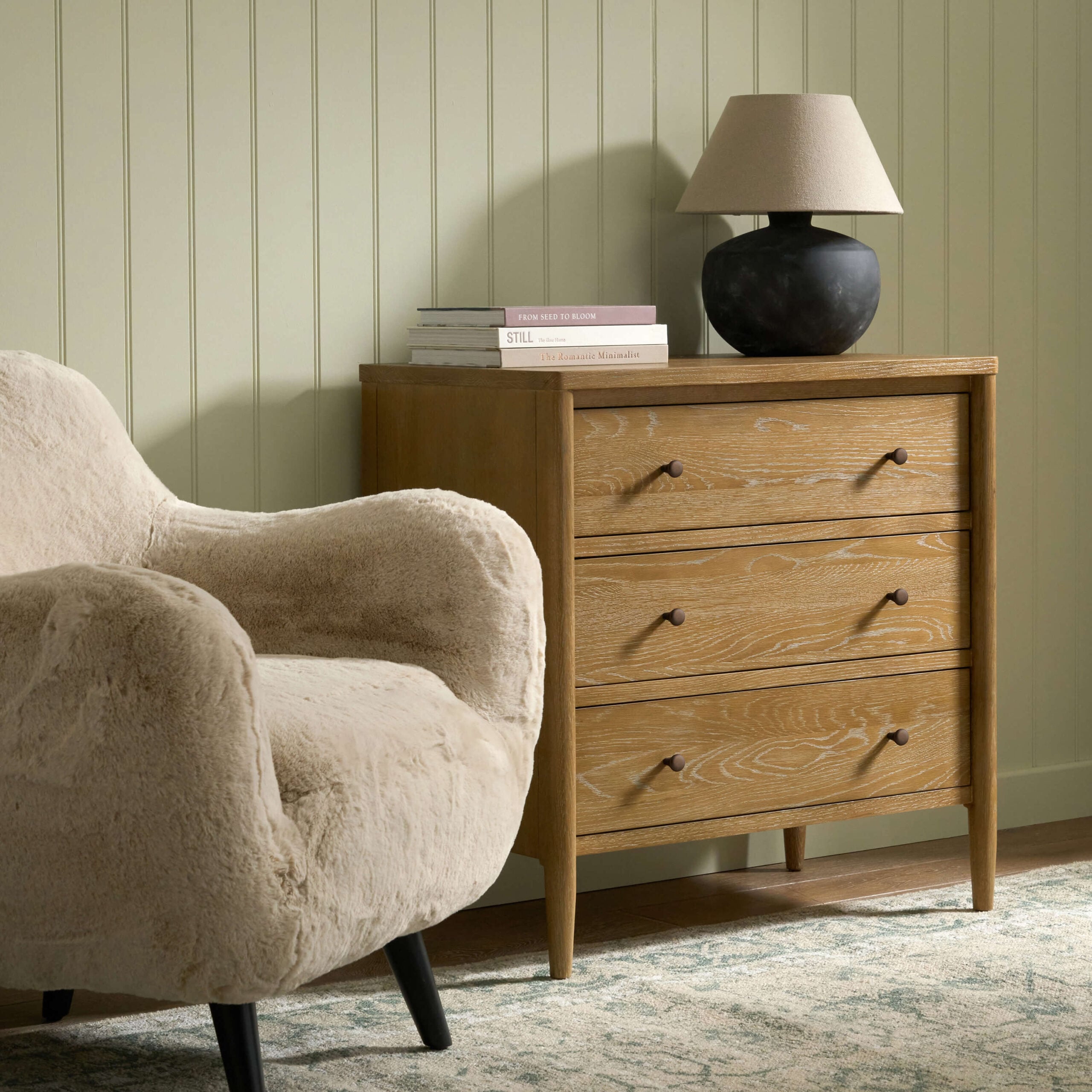 Adina three drawer chest in weathered oak