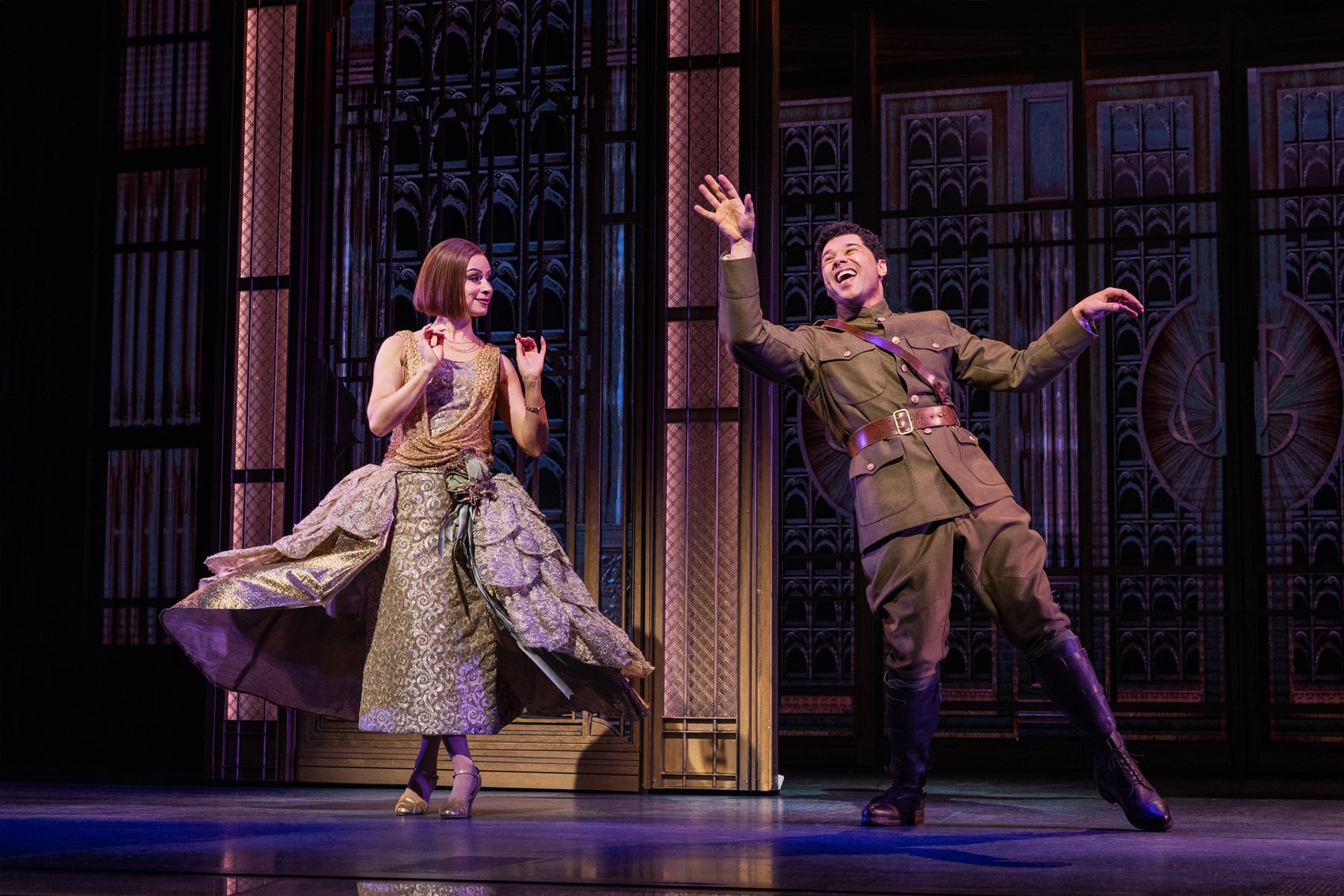 A theatrical ensemble scene from The Great Gatsby musical