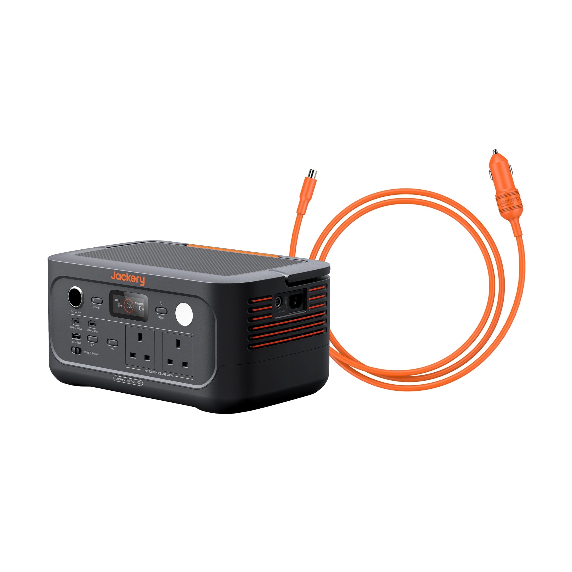 Jackery Explorer 500 v2 portable power station with charging accessories