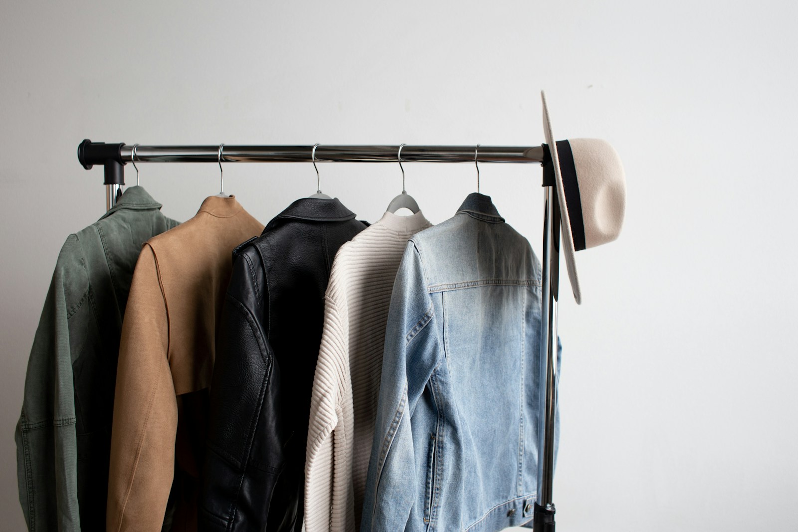 Jackets arranged on a clothing rack