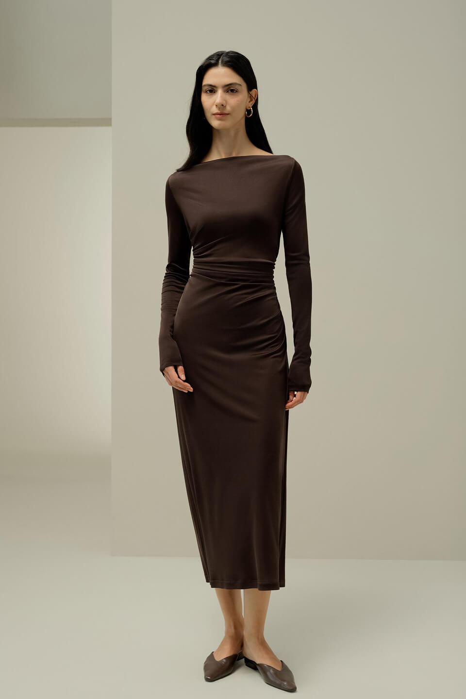 Robe midi Lilysilk en jersey de soie avec fronces