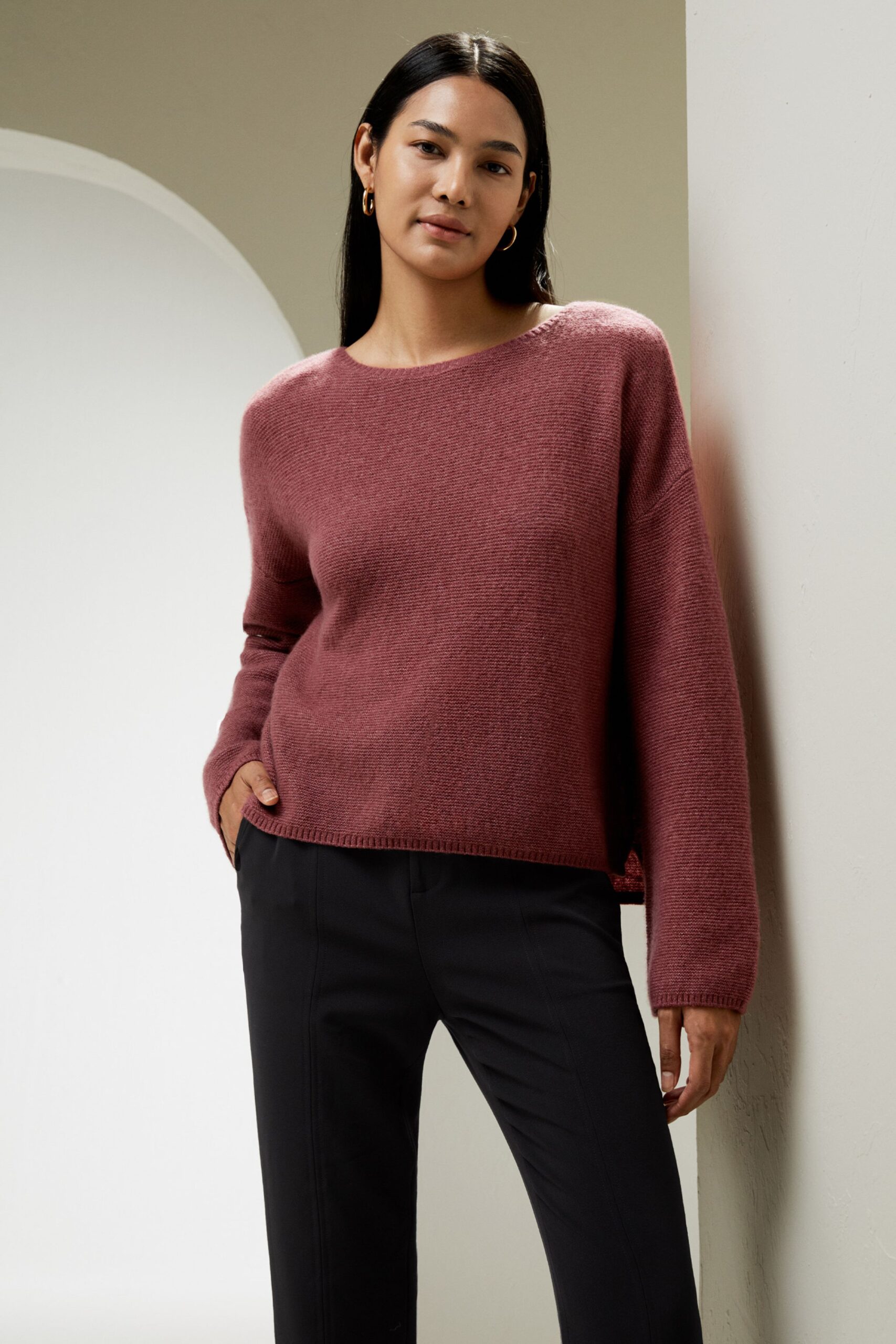 Relaxed Fit Drop-Shoulder Silk Cashmere Blend Sweatshirt in Rosa
