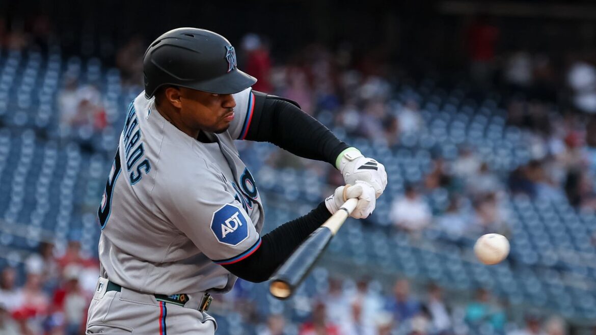 Miami Marlins player making a play during a game