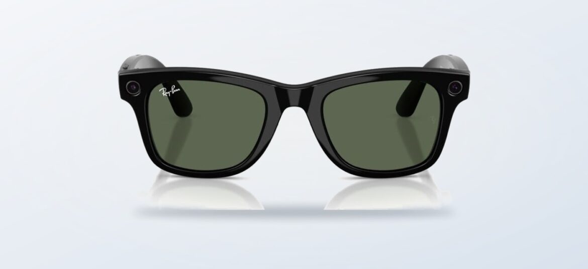 Lentes inteligentes Ray-Ban Meta Wayfarer L Gen. 2 negros sobre fondo claro