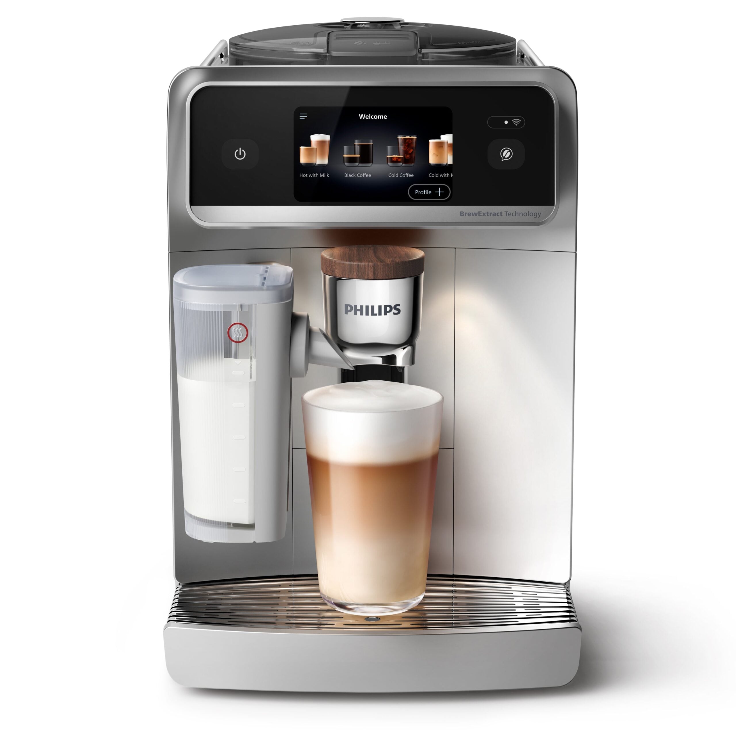 Philips Cafe Aromis 8000 Series coffee machine with a cappuccino