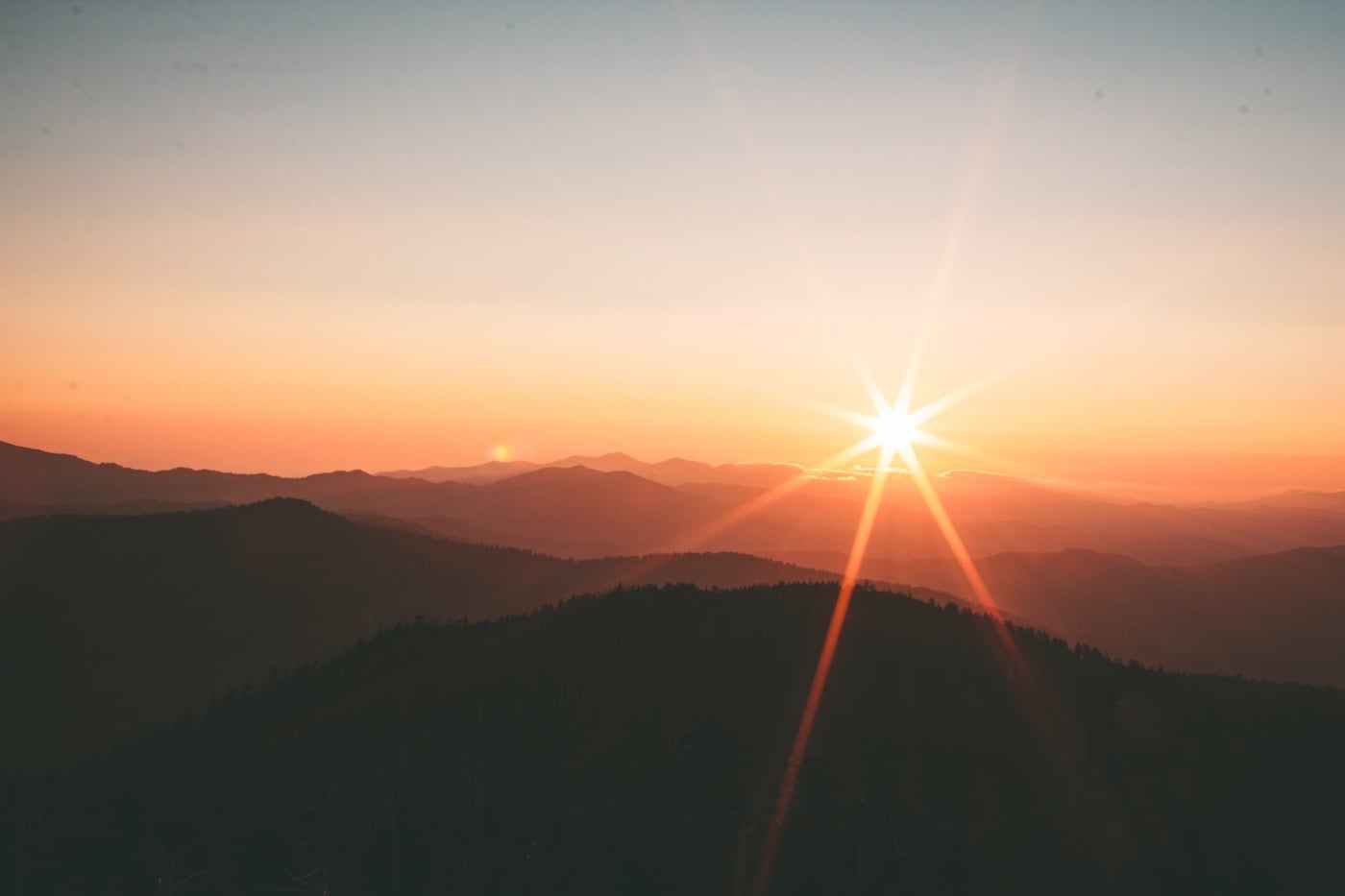 Mountain landscape glowing at sunset