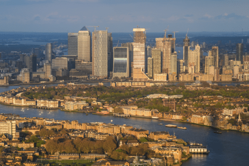London skyline scene viewed from The View from The Shard