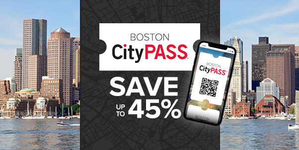 Banner promocional do Boston CityPASS com referências a atrações de Boston