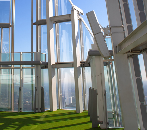 Open-air Skydeck structure and London skyline at The Shard
