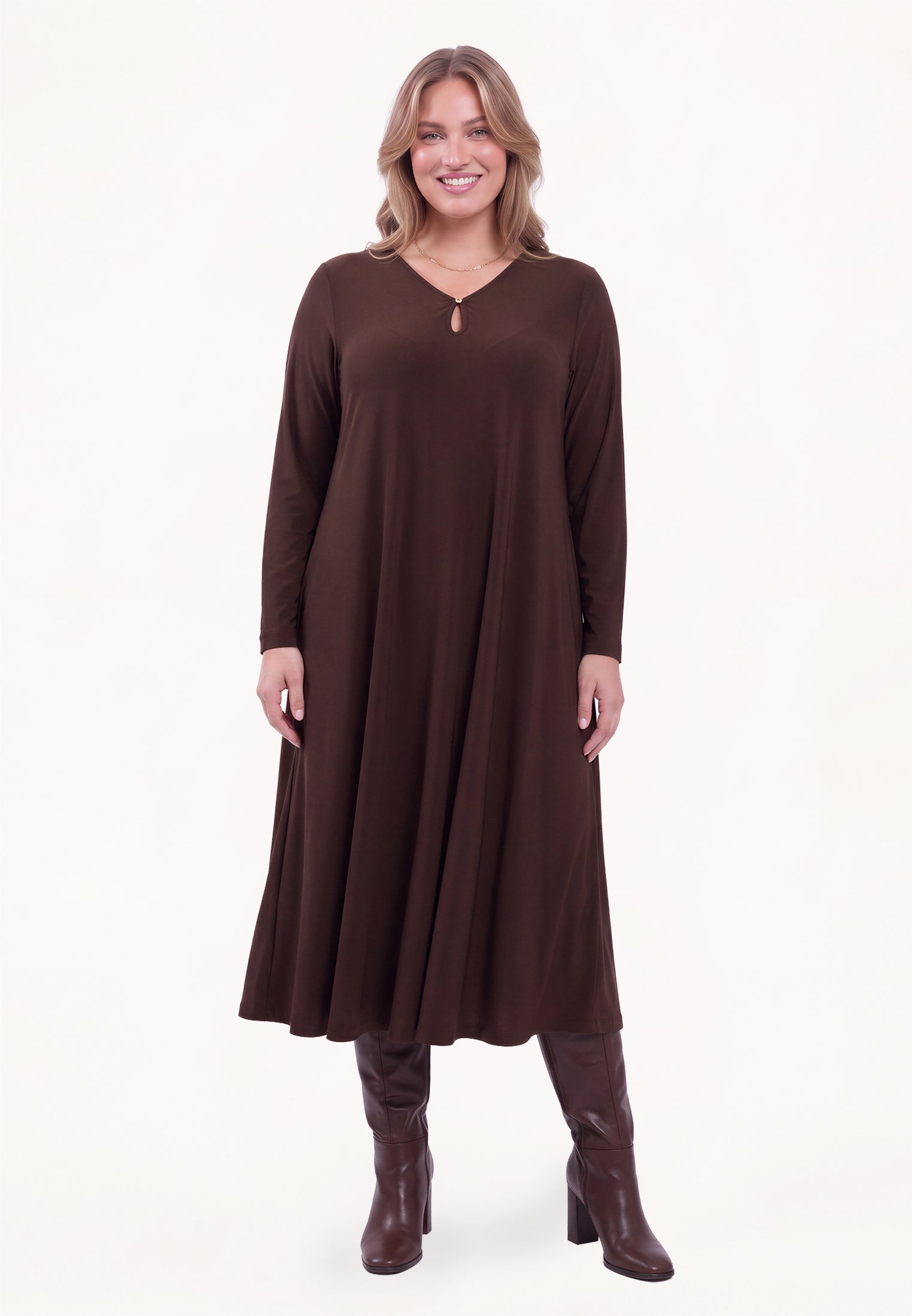 Robe midi UNI DOLCE brune Yoek