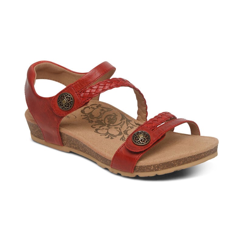 Aetrex Jillian red braided quarter strap sandal