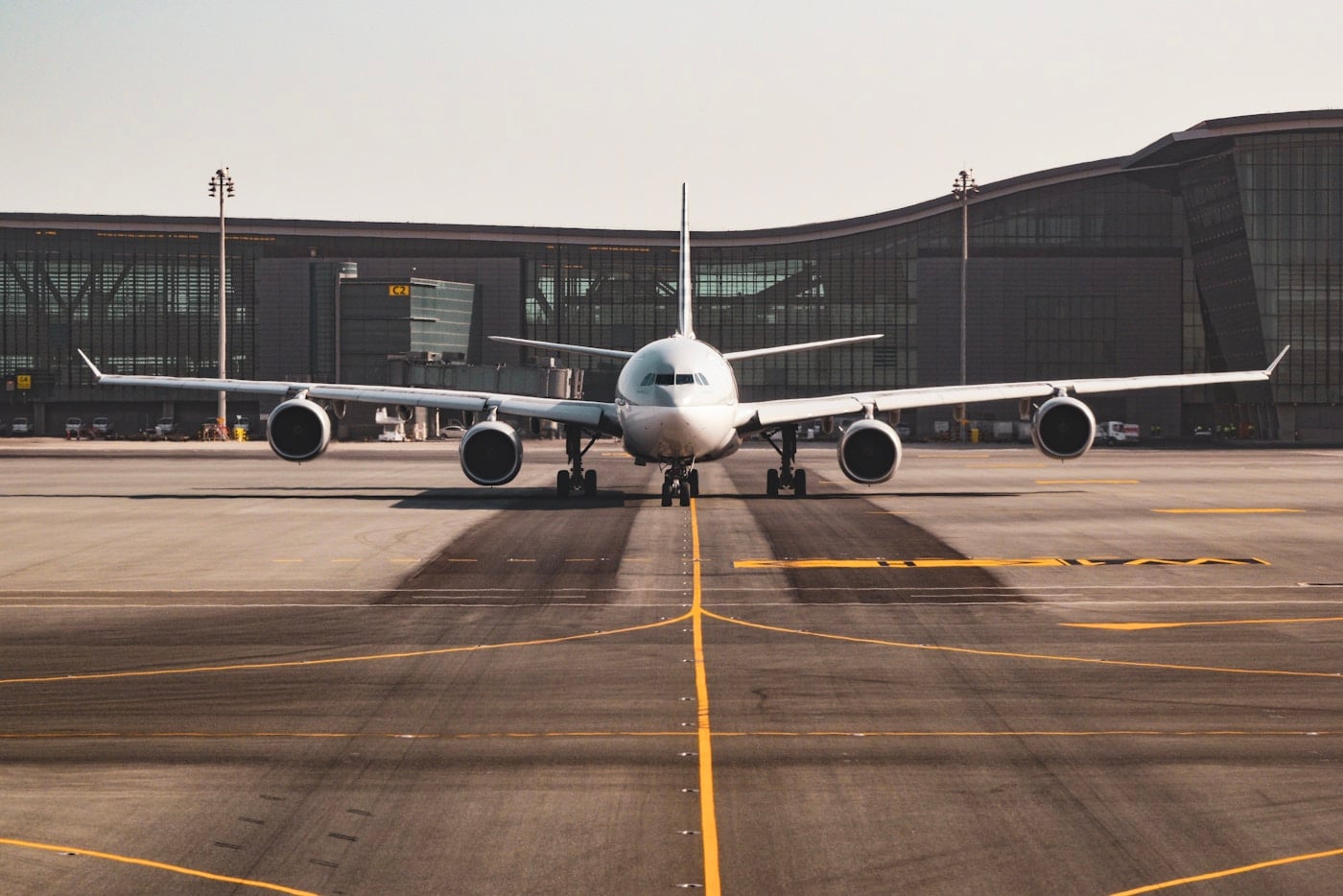 Airplane arriving at an airport terminal