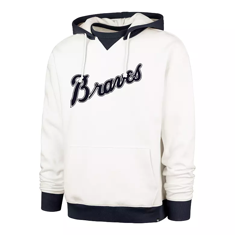 Cream Atlanta Braves 47 wordmark pullover hoodie