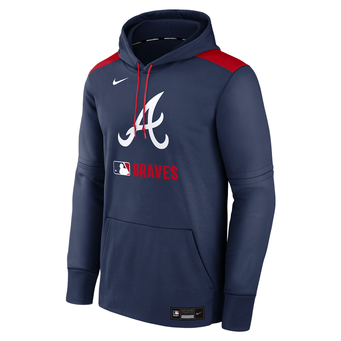 Navy Atlanta Braves Nike hoodie with red shoulder panels