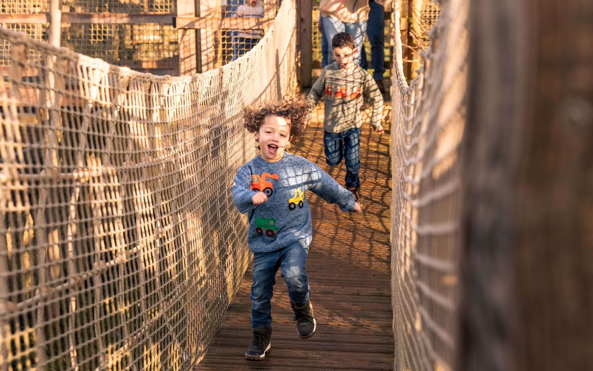Children crossing a bridge in Adventure Play at Blenheim Palace