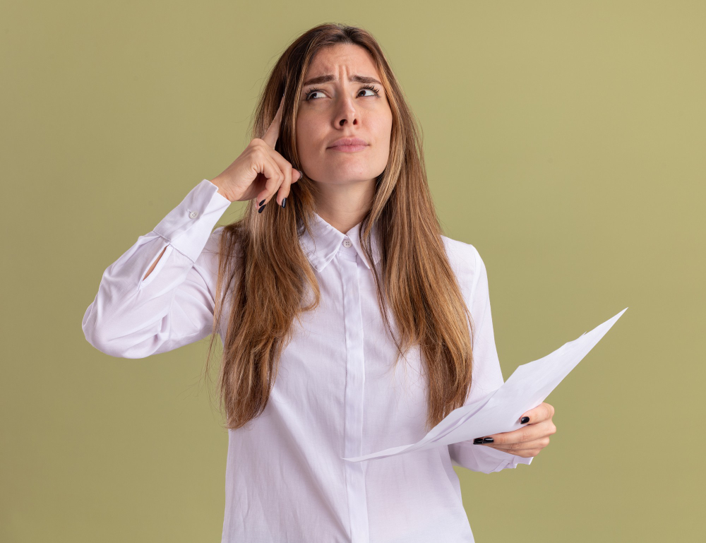 Mujer sosteniendo un documento financiero