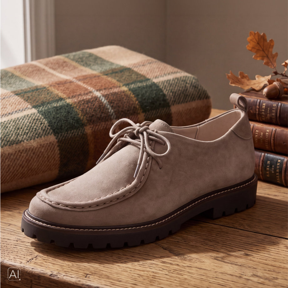Beiger Caprice Veloursleder-Schnürschuh mit herbstlichem Styling