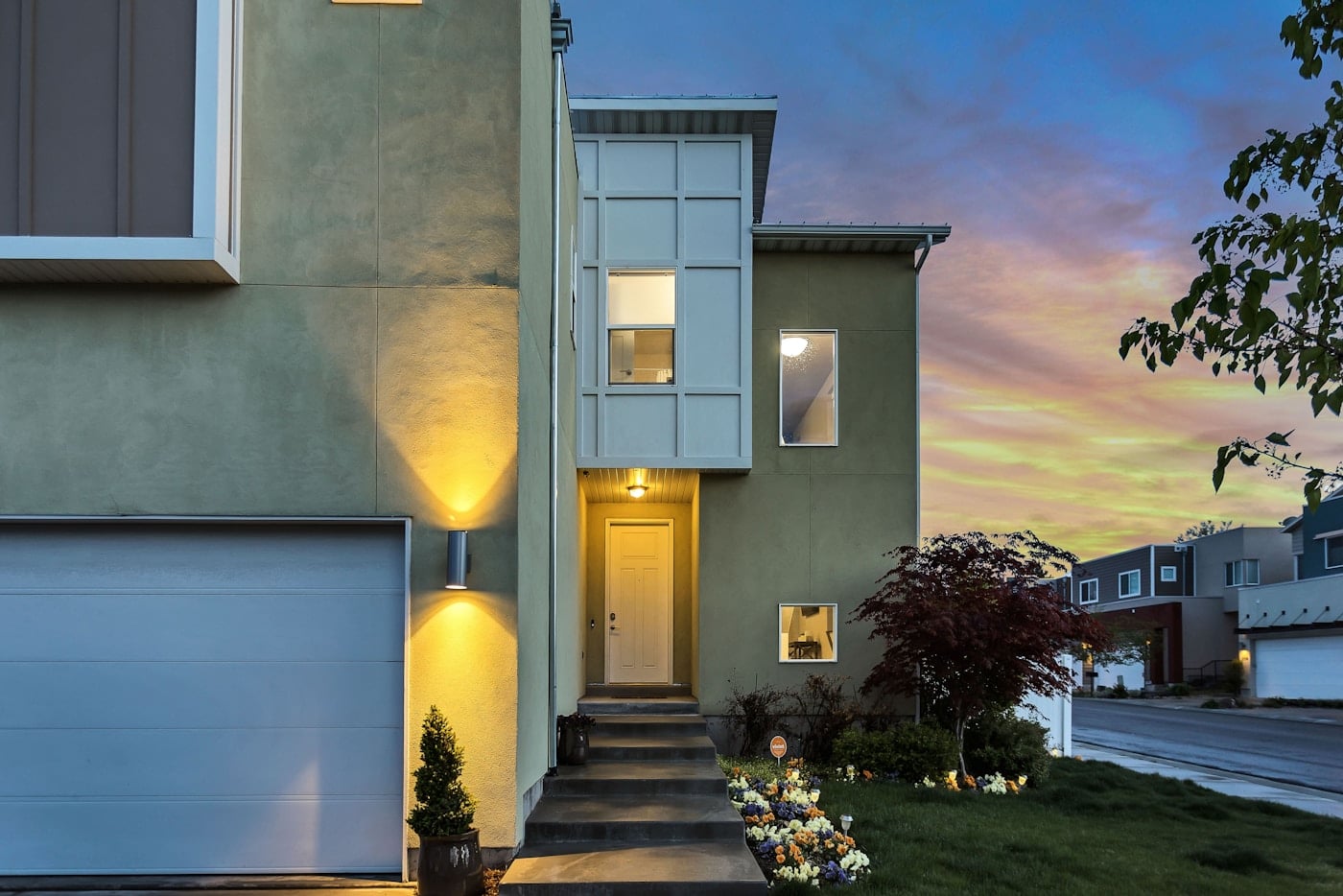 Front entrance at dusk
