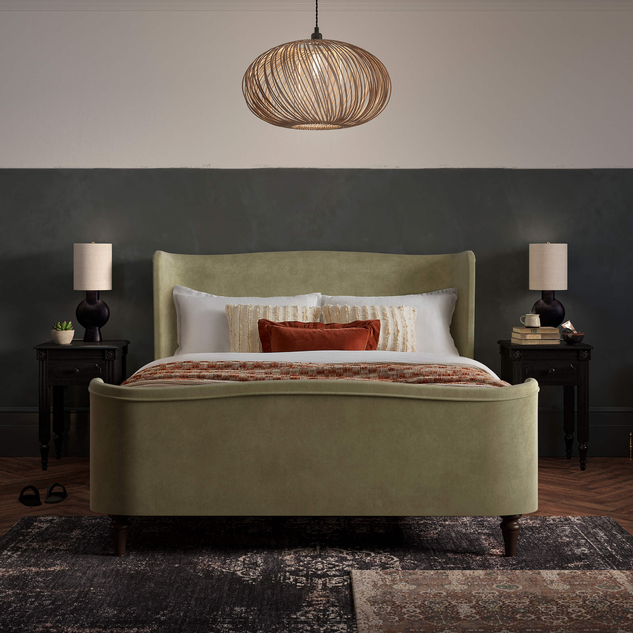 Charlotte bed frame detail in a styled bedroom