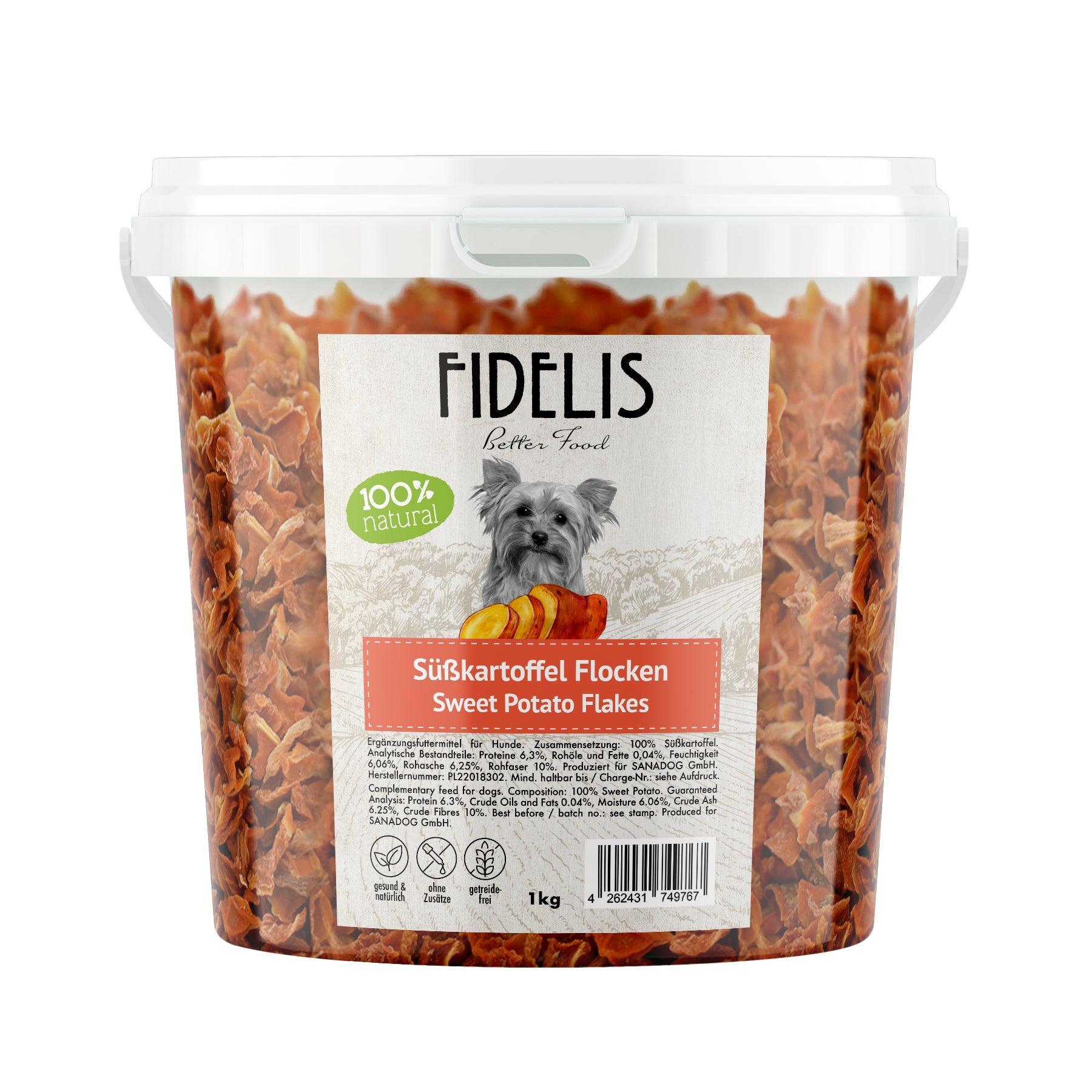 Süßkartoffel Flocken im 1-kg-Eimer für Hunde