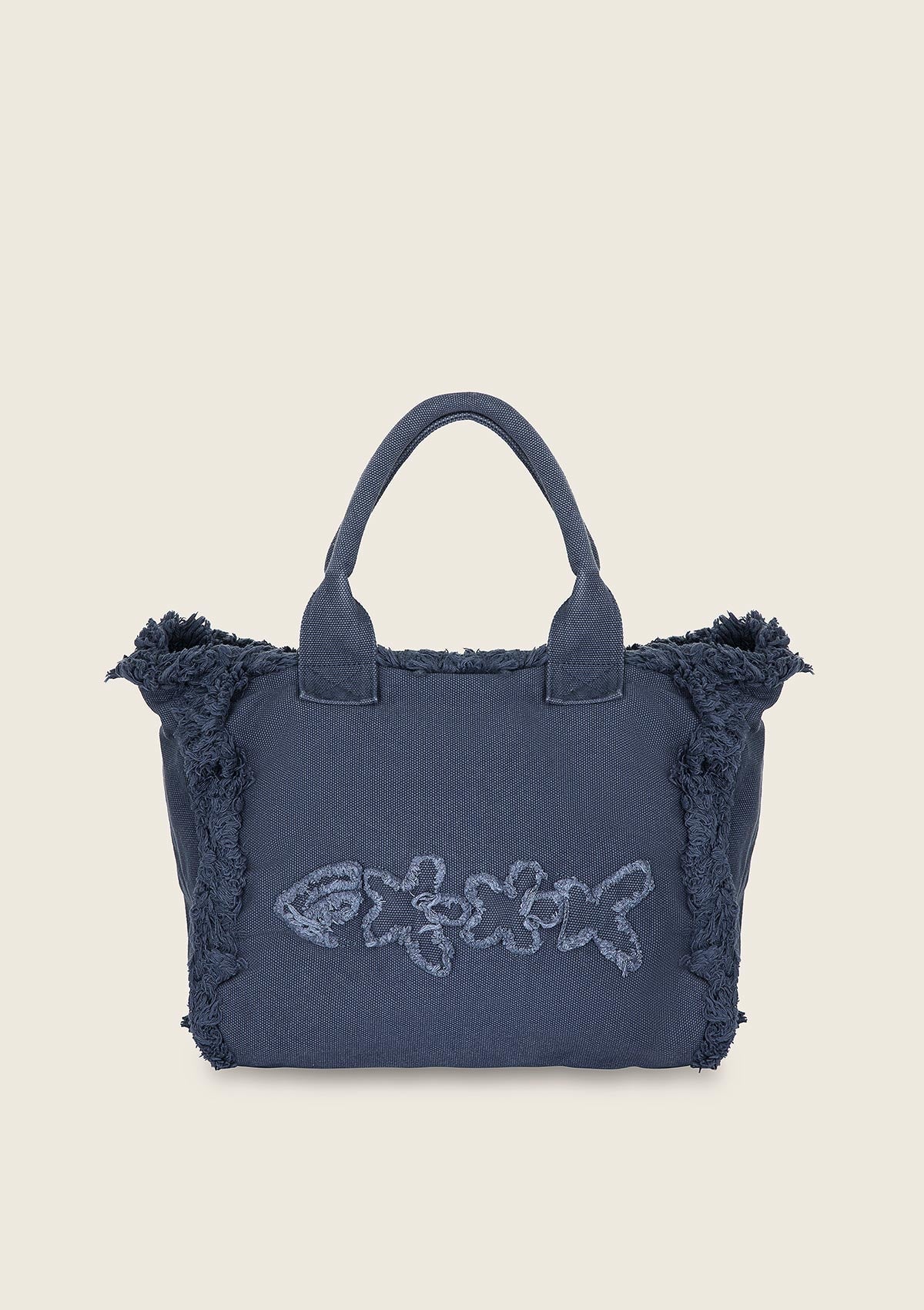 Blue cotton F**K beach bag with zip