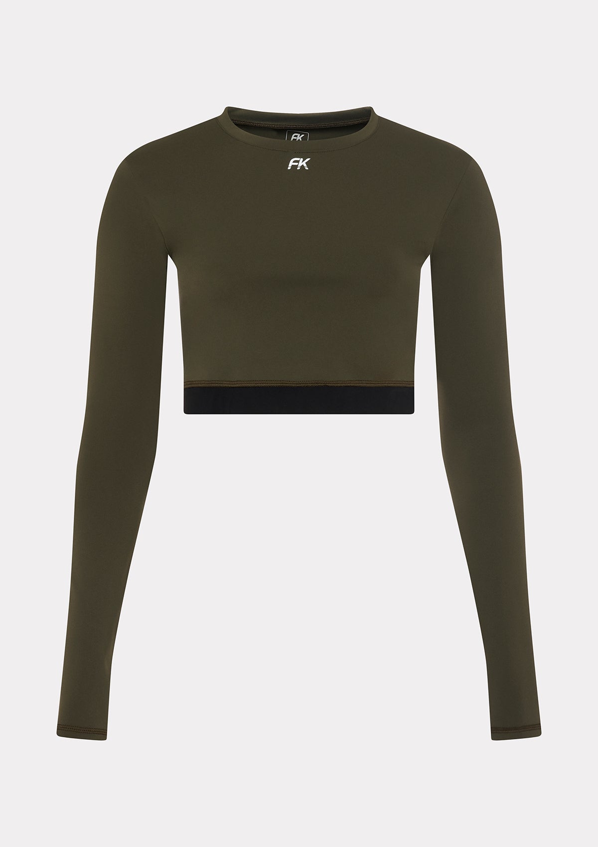 Crop top verde militare F**K con manica lunga