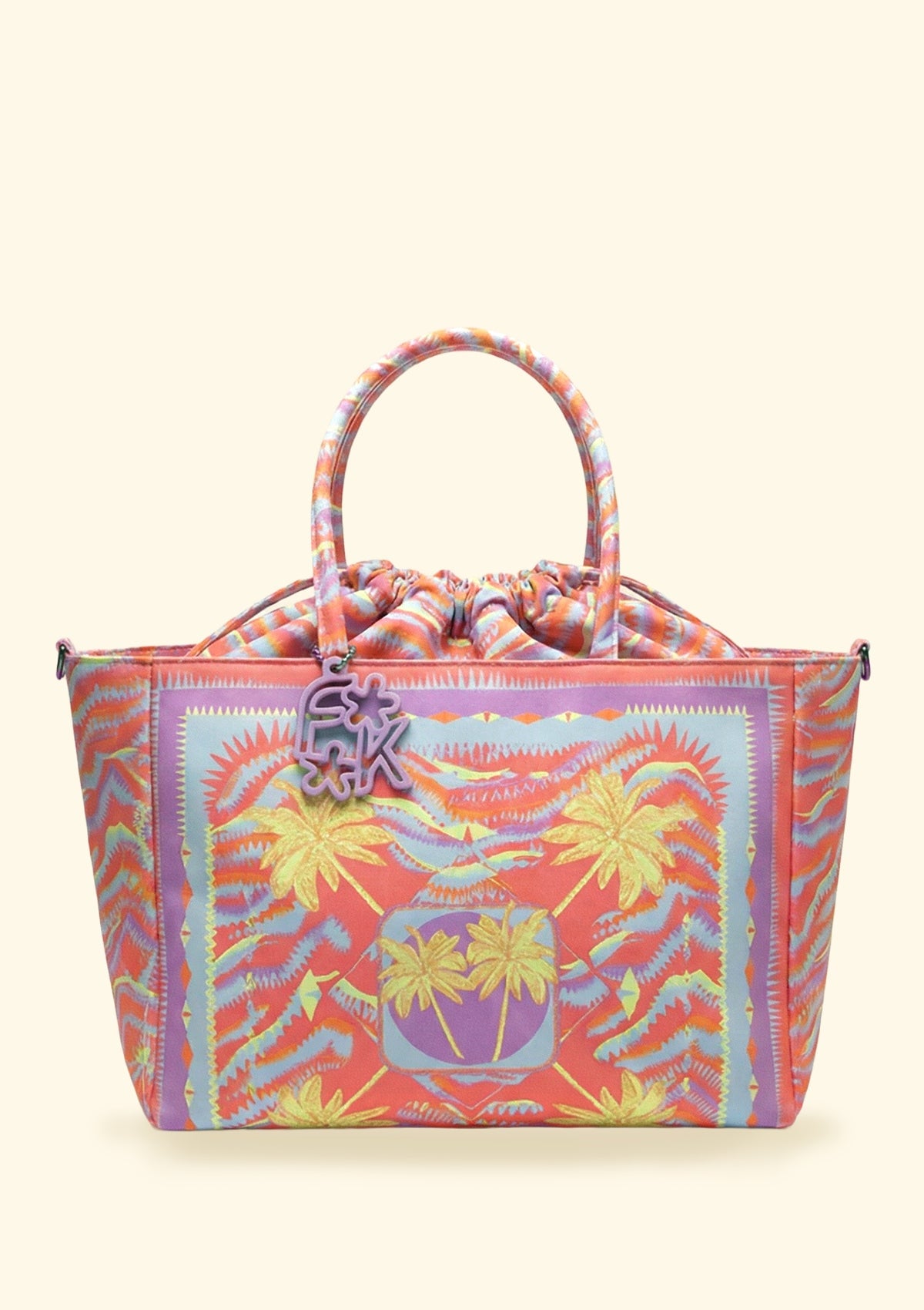 Patterned F**K beach bag with shoulder strap