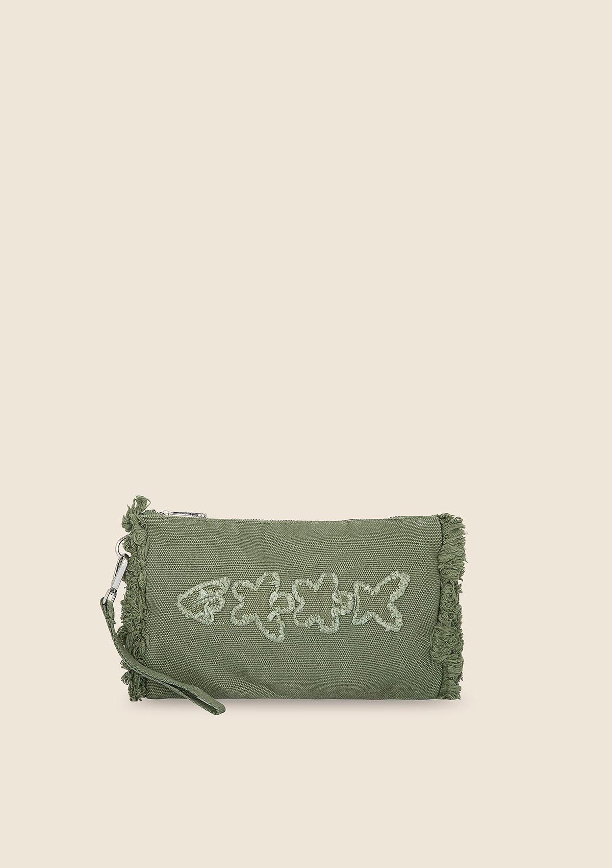Military green cotton F**K pochette with zip
