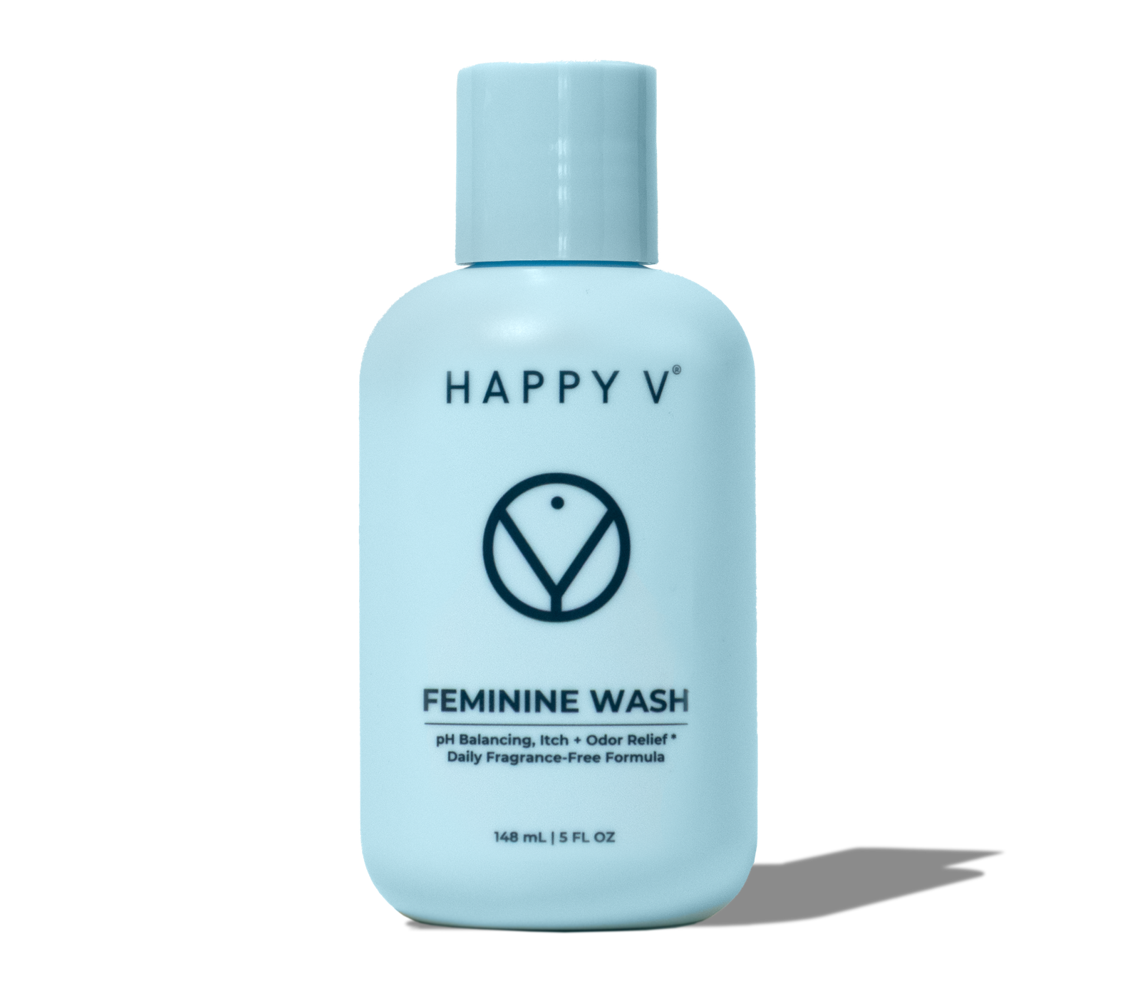 Happy V Feminine Wash bottle shown in a product scene