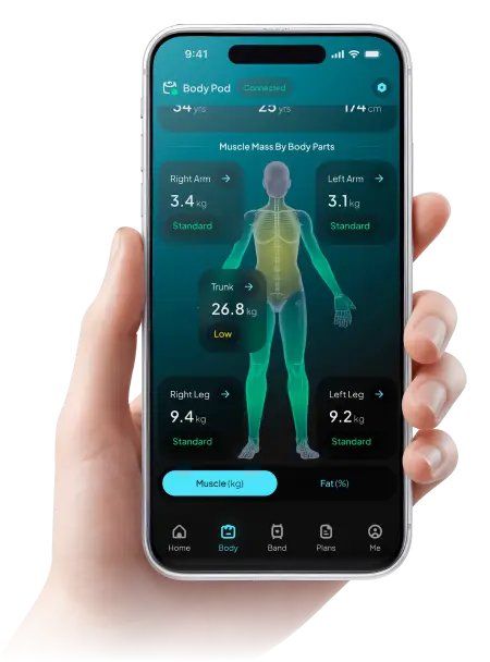 Hume Health app showing segmental body composition