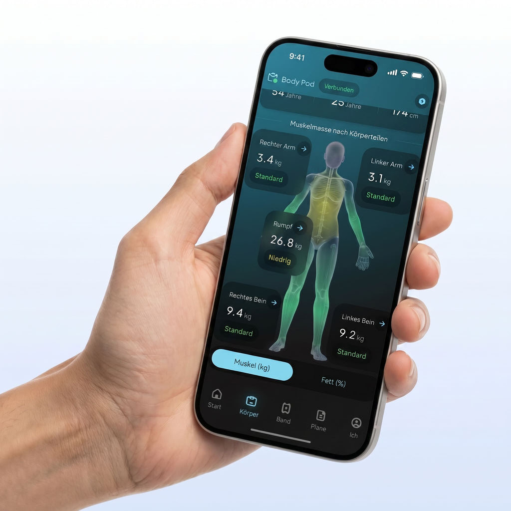 Hume Health App mit Body Check Auswertung auf einem Smartphone