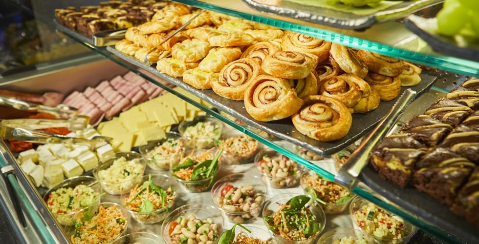 Food display at Boylan's cafe aboard Dublin Swift