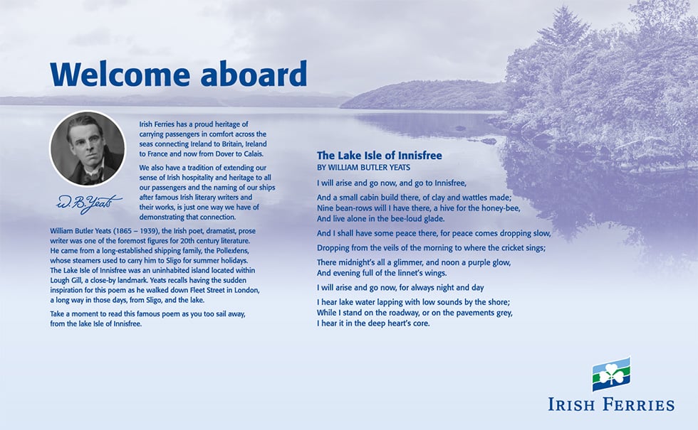 Welcome aboard sign inside W.B. Yeats