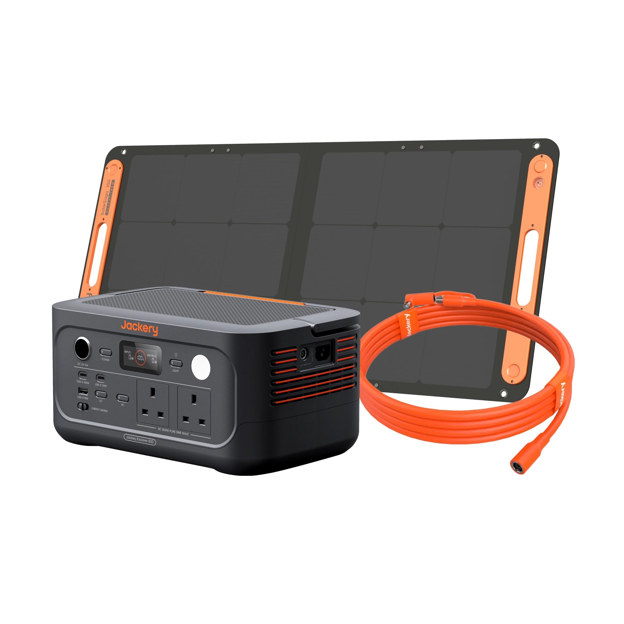 Jackery Explorer 500 v2 with a 100W SolarSaga panel and extension cable