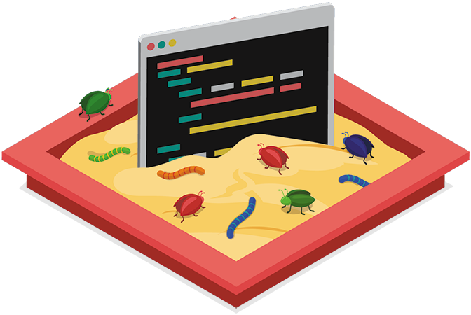 Ilustración de código web y errores de programación