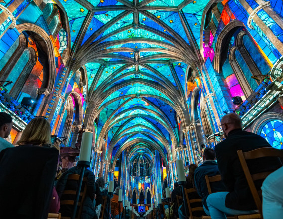 Colourful projection mapping inside Westminster Cathedral for LUMINISCENCE London