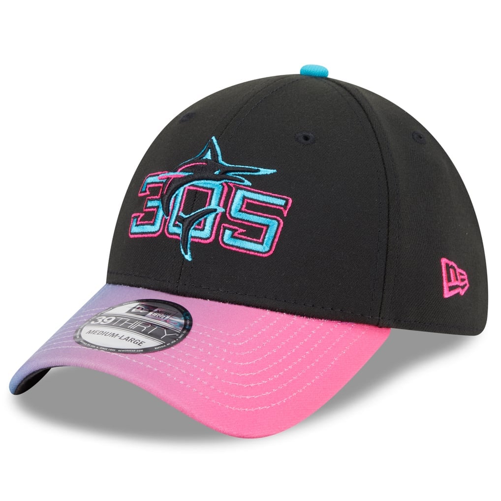 Miami Marlins black and pink New Era 2025 City Connect 39THIRTY flex hat