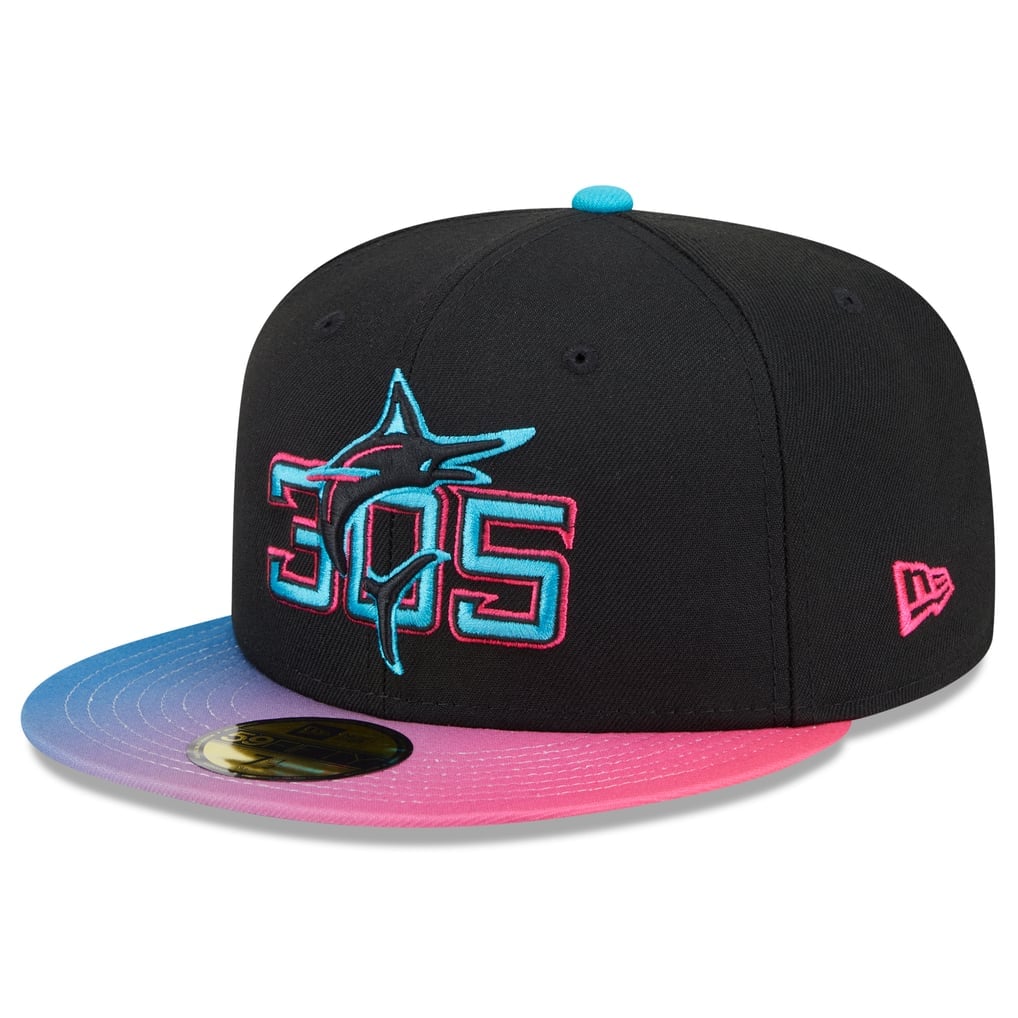 Black and pink Miami Marlins 2025 City Connect fitted cap