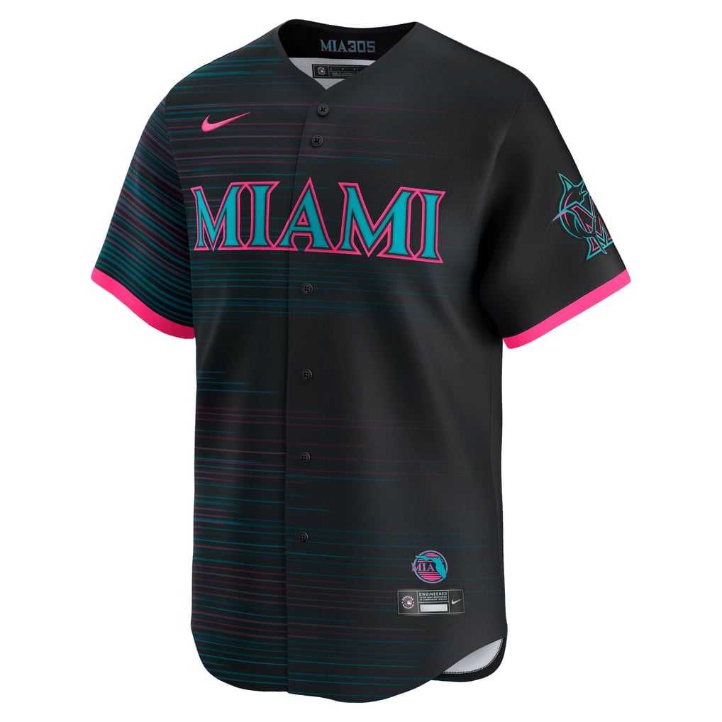 Black Miami Marlins 2025 City Connect limited jersey detail