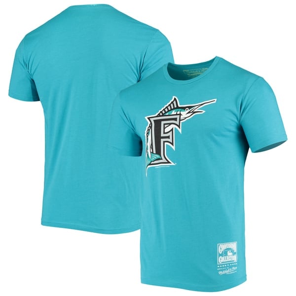 Teal Miami Marlins Mitchell and Ness Cooperstown alternate logo T-shirt