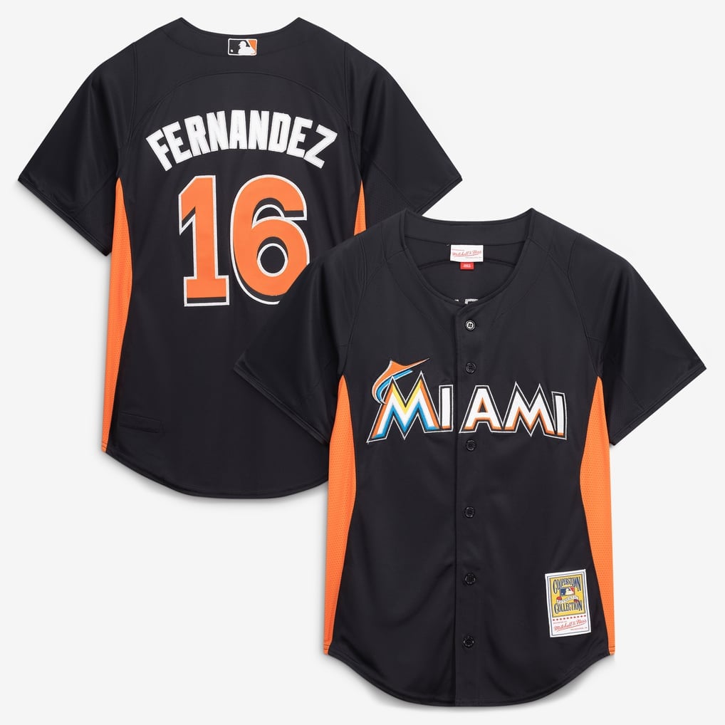 Black Miami Marlins Jose Fernandez Mitchell and Ness batting practice jersey
