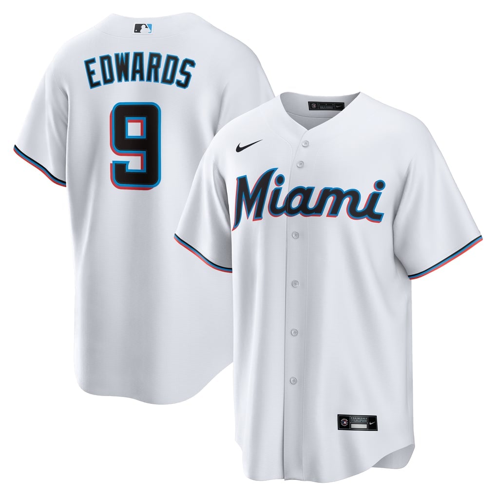 White Miami Marlins Xavier Edwards Nike home replica jersey
