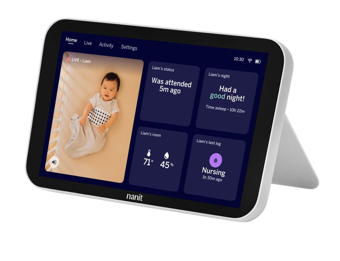 Nanit Home 8-inch Display showing a nursery monitoring view