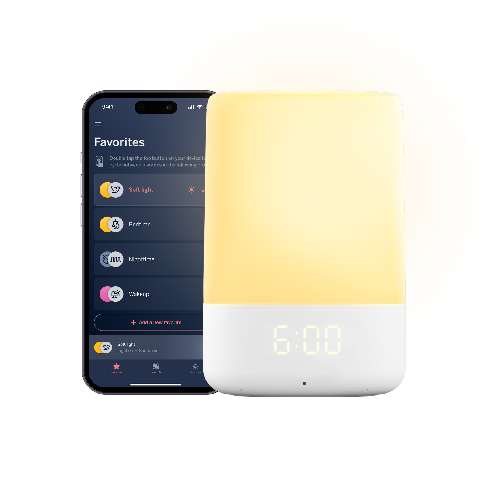 Nanit Sound + Light Machine beside a smartphone