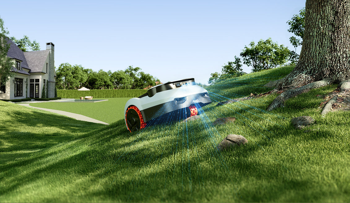 Navimow i2 LiDAR Pro Mähroboter an einem grünen Hang