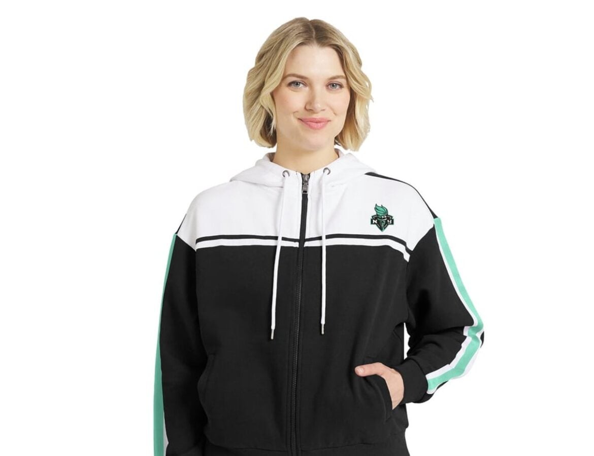 Black and white New York Liberty Color Blocked Full-Zip Hoodie